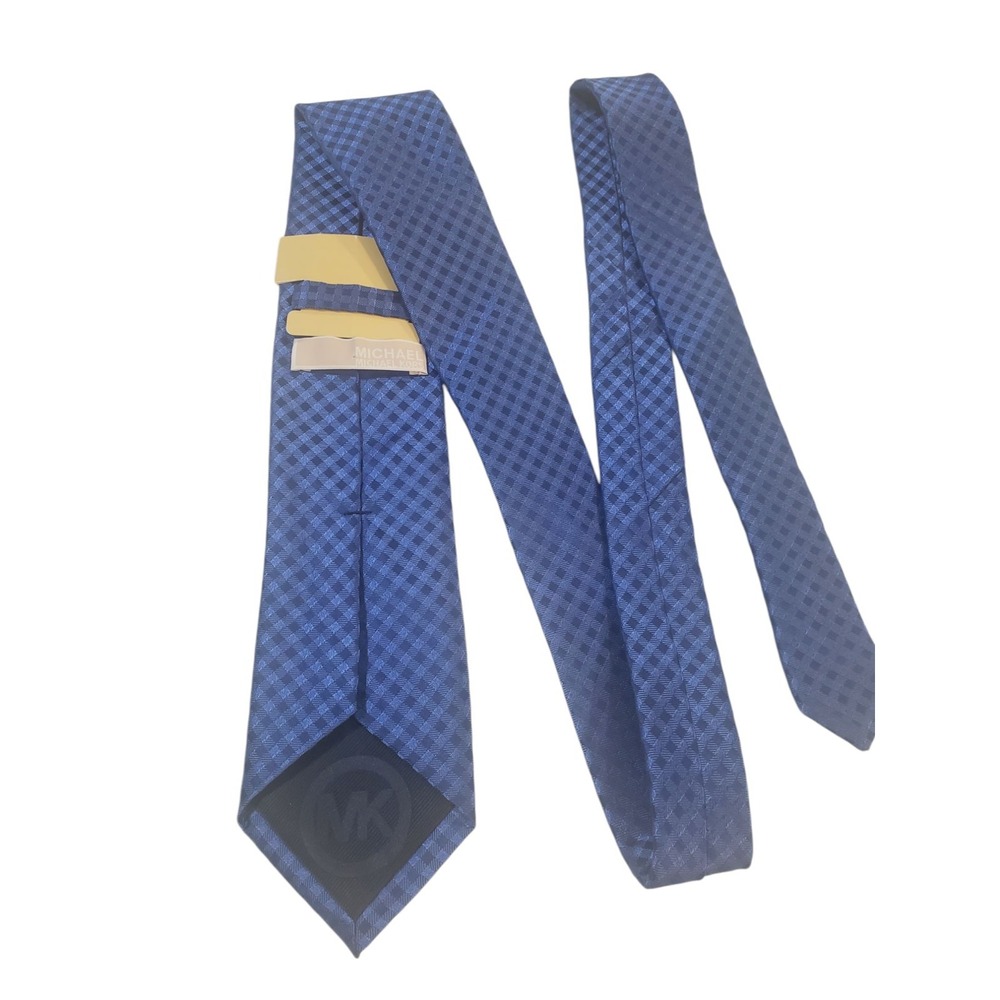 NWT Michael Kors Mens Tie Necktie Designer Luxury Blue‎ Navy Plaid Work Church